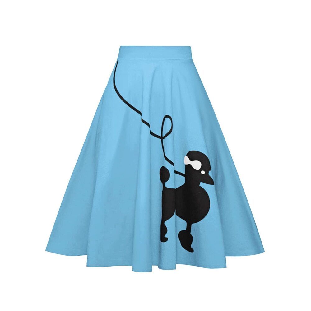 2204 Poodle Skirt 50s Vintage Pleated A-line Zipper Skirts Light Blue M
